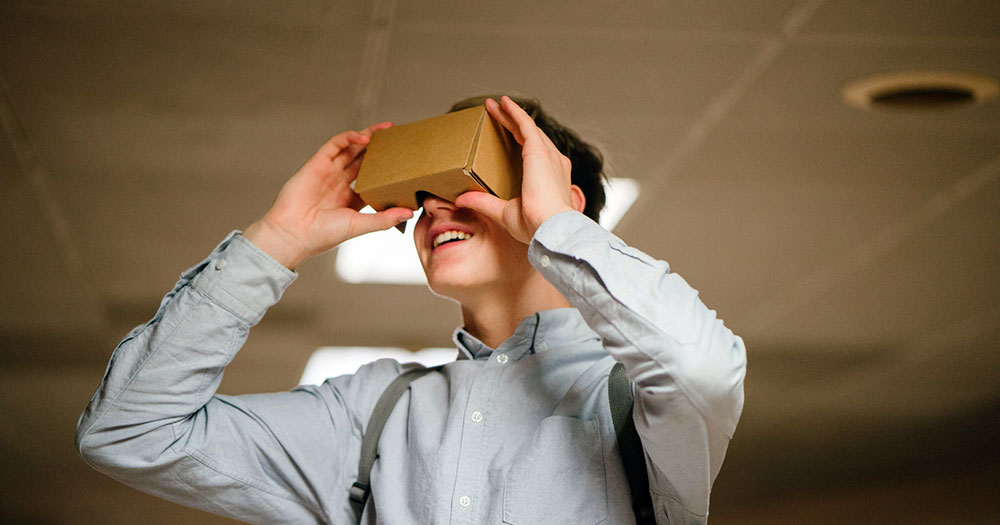 Entrepreneur testing cardboard VR headset