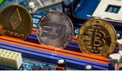 three cryptocurrency coins