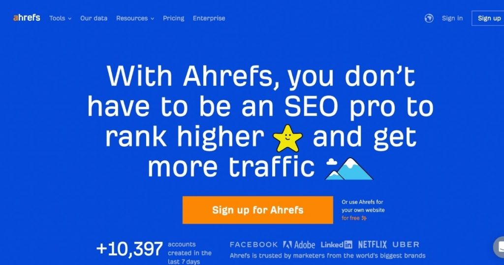 screenshot of ahrefs website
