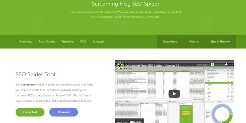 screenshot of screaming frog website
