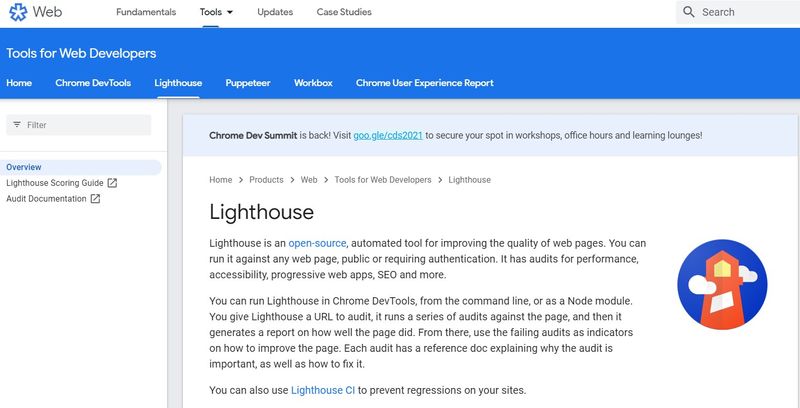 screenshot of lighthouse page