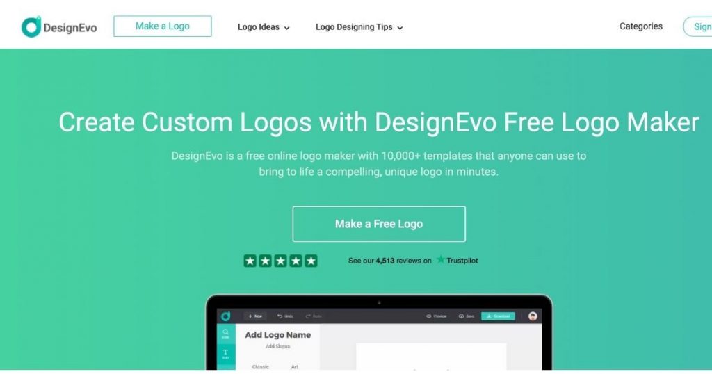 screenshot of designevo page