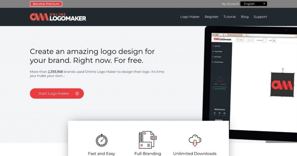 screenshot of onlinelogomaker page