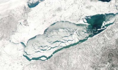 aerial shot of lake erie ice floe