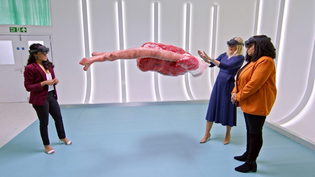 people viewing an organ in augmented reality