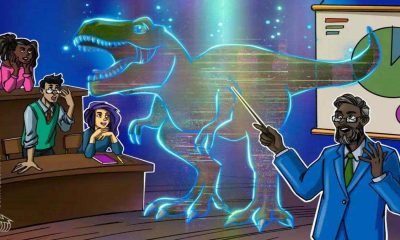 illustration of teacher dinosaur and children