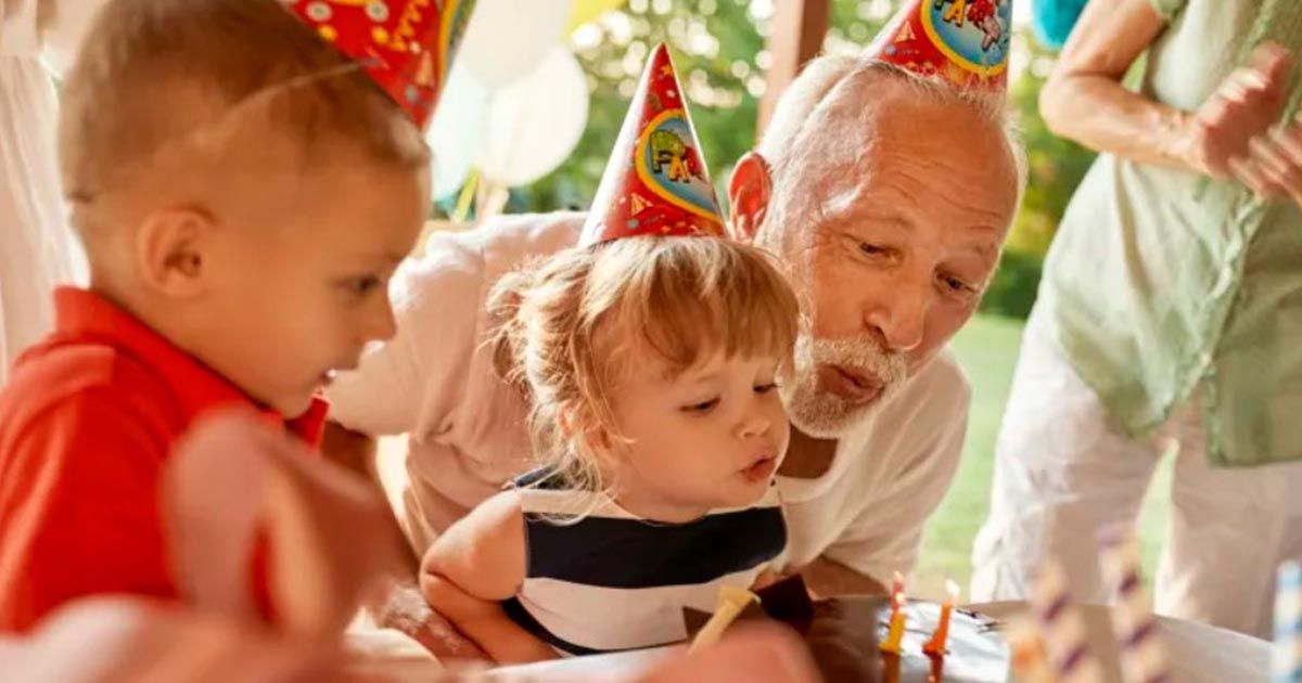 kids and an old person in a party