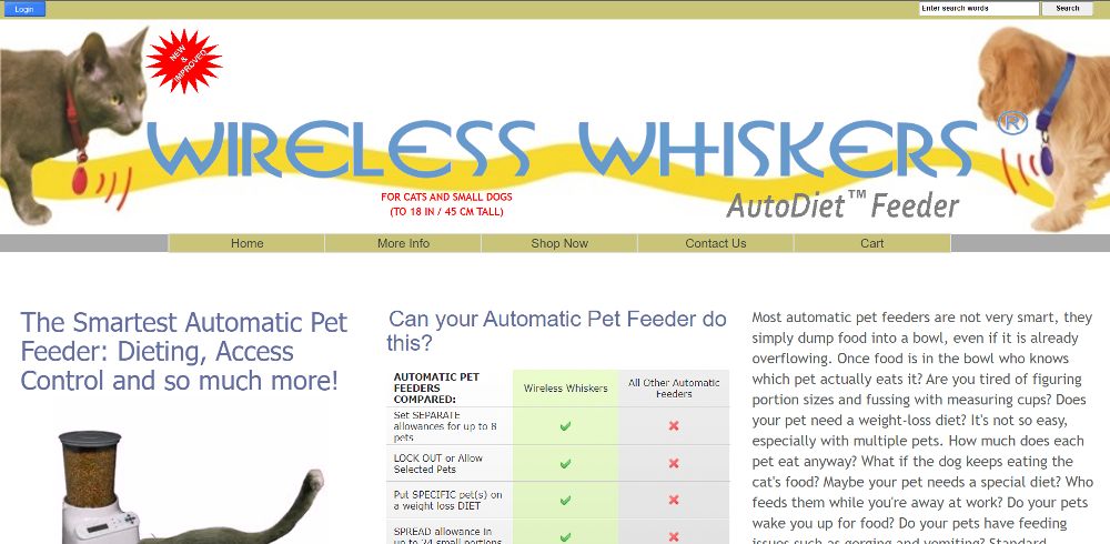screenshot of wireless whiskers website