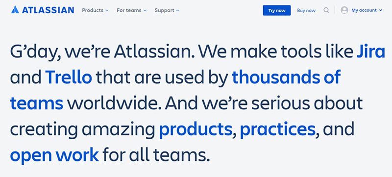 screenshot of Atlassian website