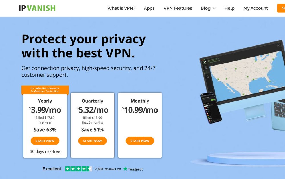 screenshot of IPVanish website