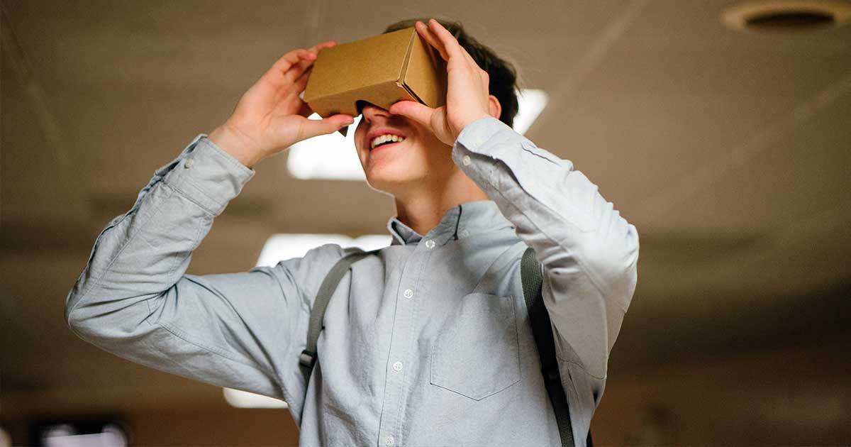person using a cardboard vr headset