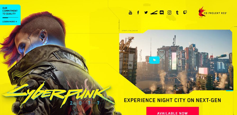 screenshot of cyberpunk 2077 website