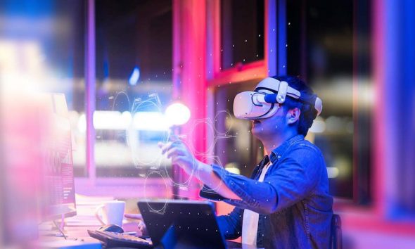 person wearing a vr headset