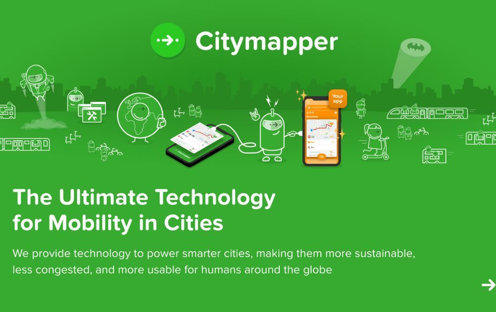 screenshot of citymapper website