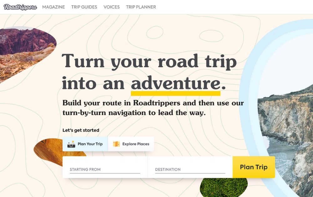 screenshot of roadtrippers website