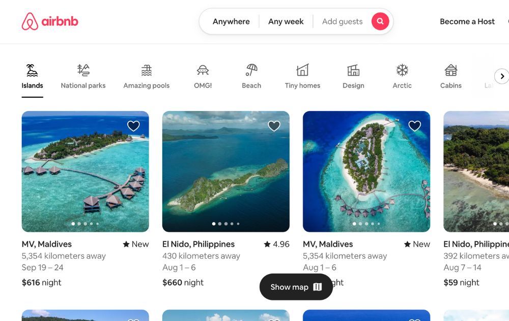 screenshot of airbnb website