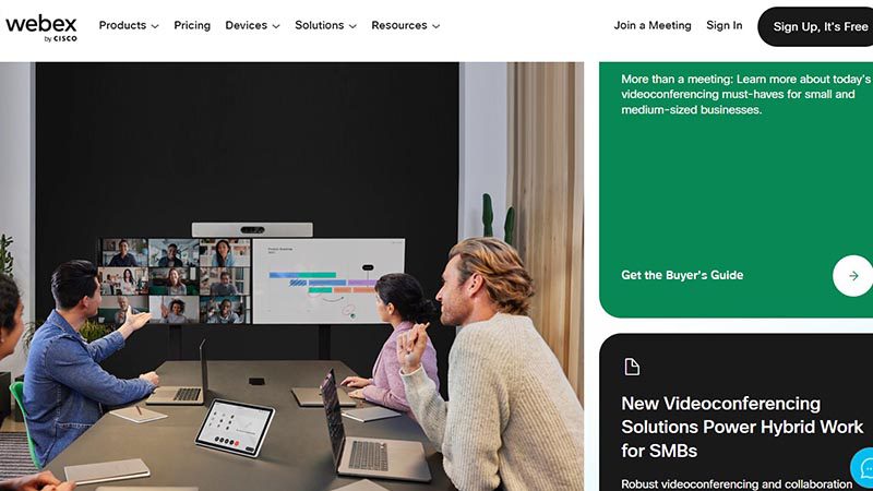 Cisco webex homepage screenshot