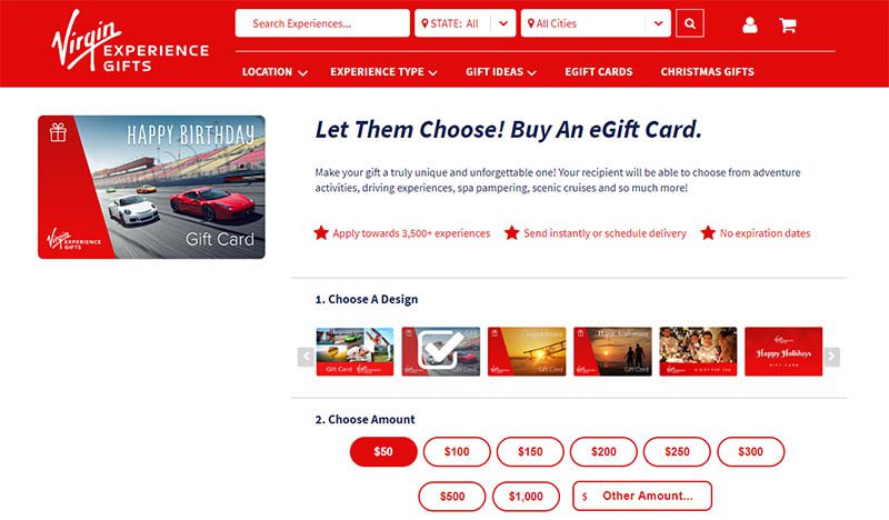 virgin experiences website screenshot