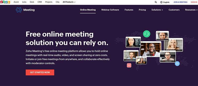 Zoho meeting homepage screenshot