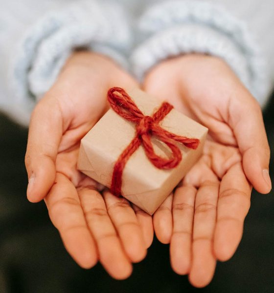 a woman's hands holding a gift