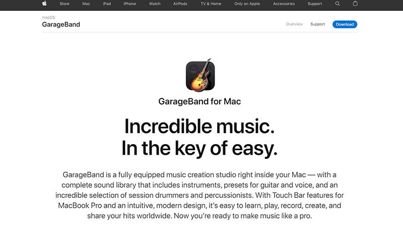 GarageBand homepage