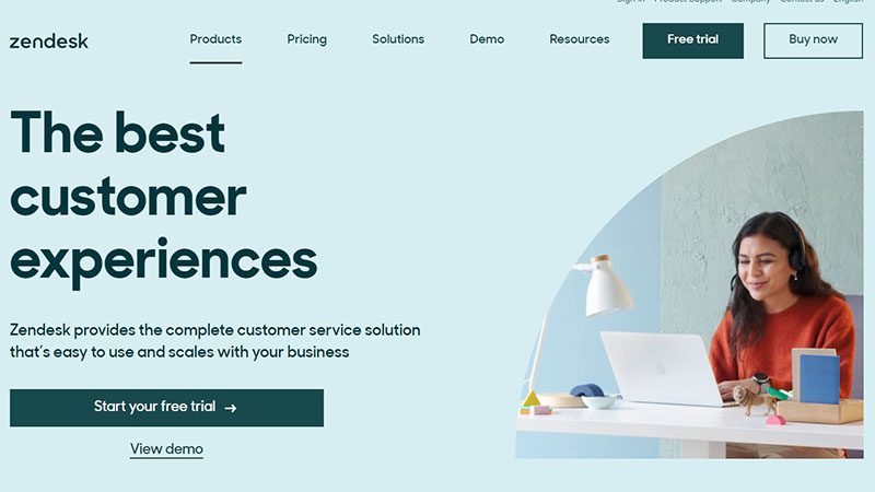 Zendesk customer service homepage