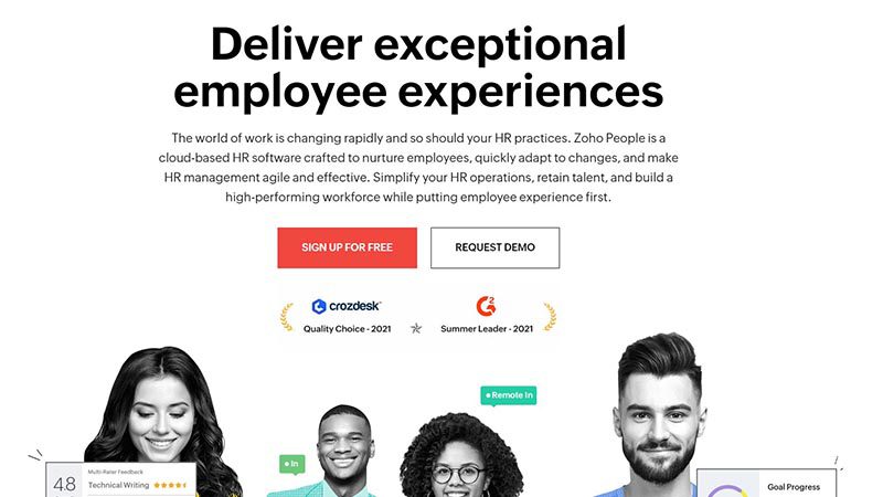 Zoho people homepage