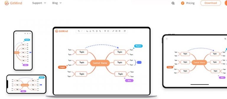 Top 10 Workflow Mapping Tools - 2. Gitmind Homepage Screenshot 768x336 