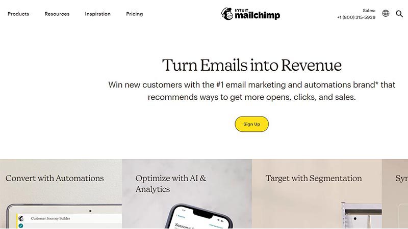 MailChimp homepage