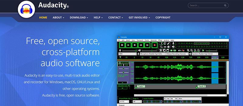 Audacity podcast software homepage