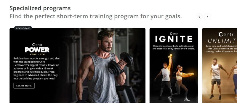 Centr fitness app homepage