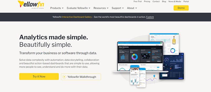 Yellowfine BI homepage screenshot