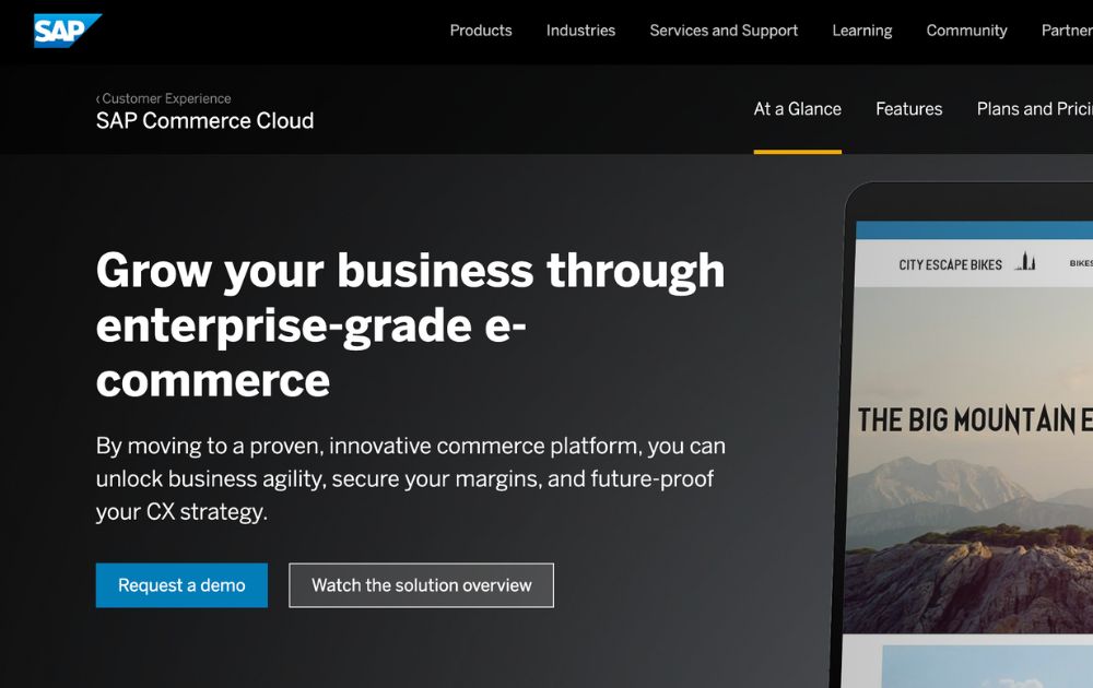 SAP Commerce Cloud website screenshot