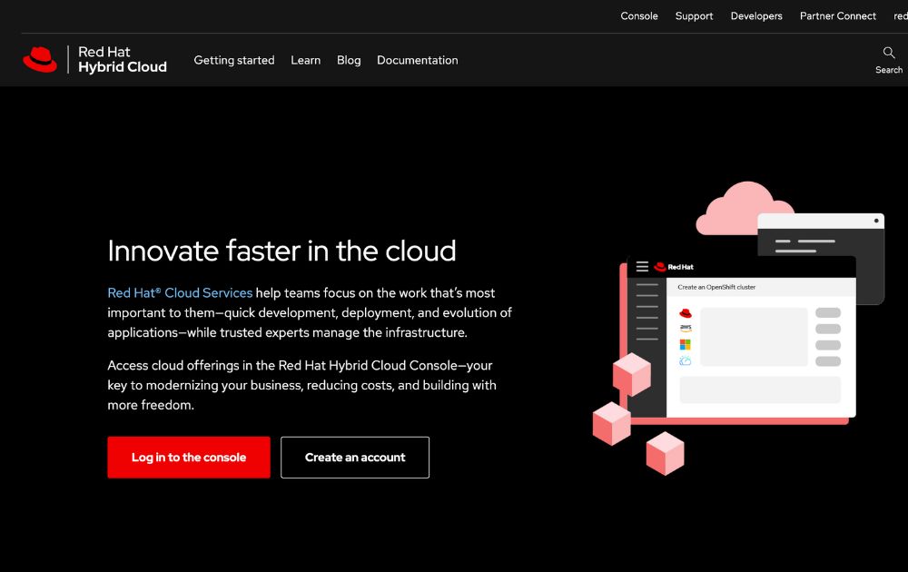 Red Hat Cloud website screenshot