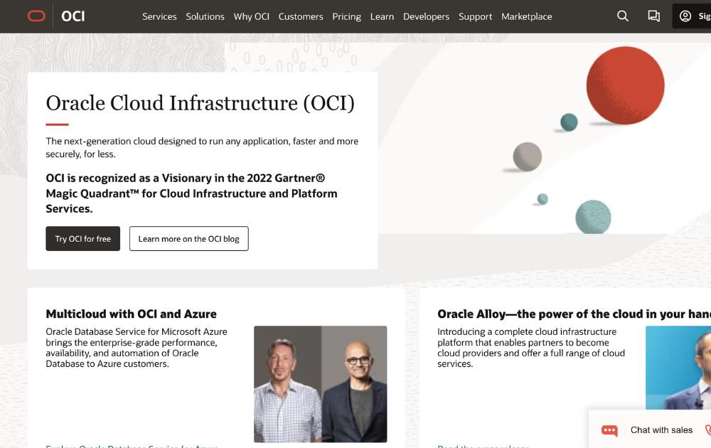 Oracle Cloud website screenshot