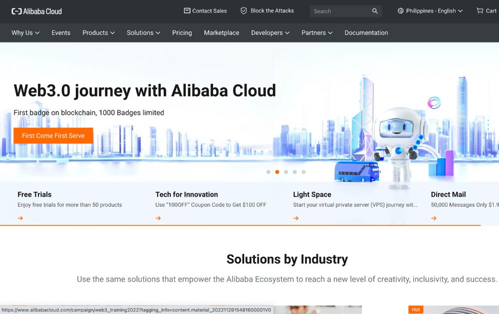 Alibaba Cloud website screenshot