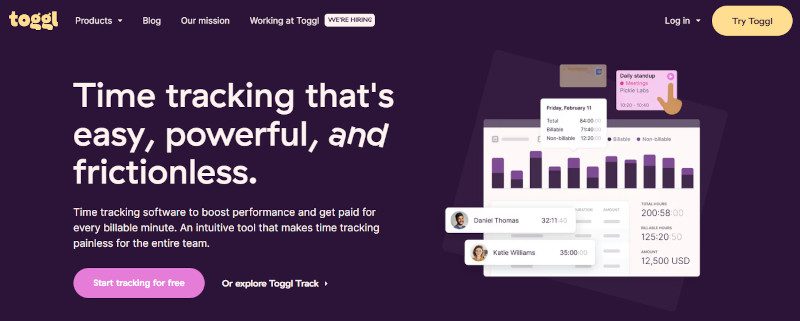 Toggl website screenshot