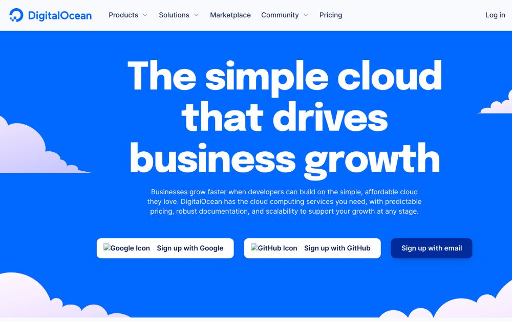 DigitalOcean website screenshot