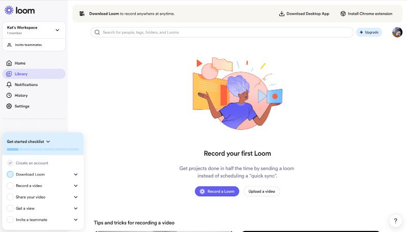 Loom dashboard with no projects