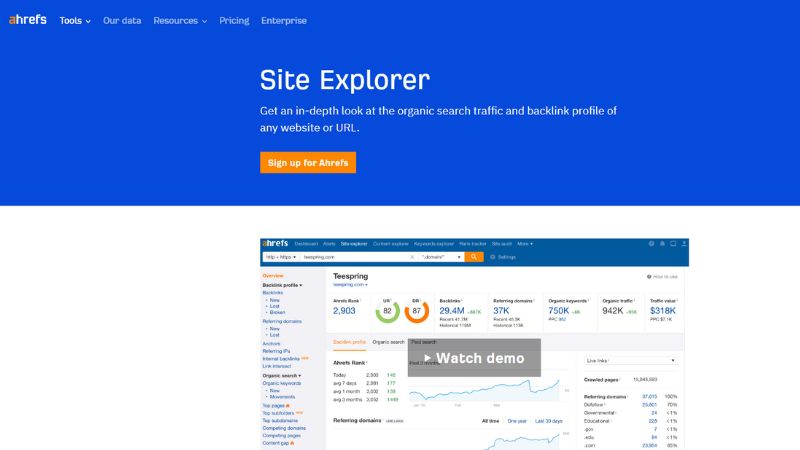 Ahrefs Site Explorer homepage