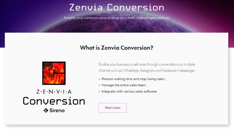 Zenvia conversion homepage