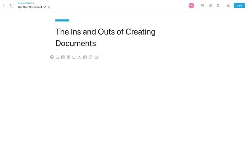 Document editor with the heading "The Ins and Outs of Creating Documents"