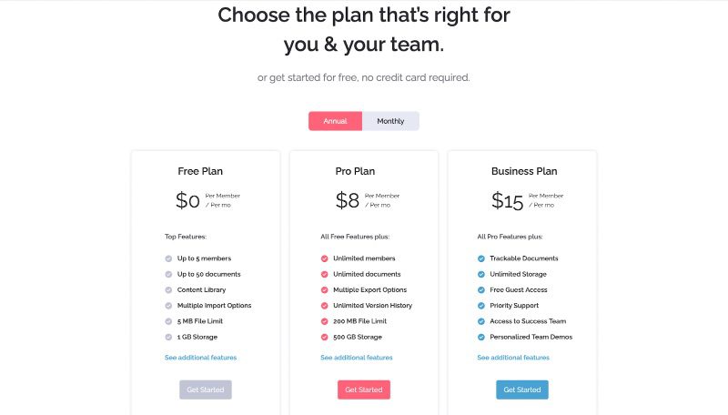 Bit.ai pricing page