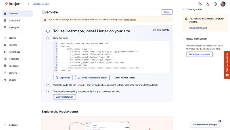 Hotjar review heatmaps code section