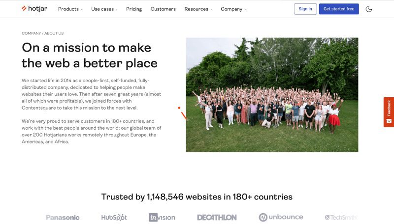 Hotjar review "About us" page screenshot