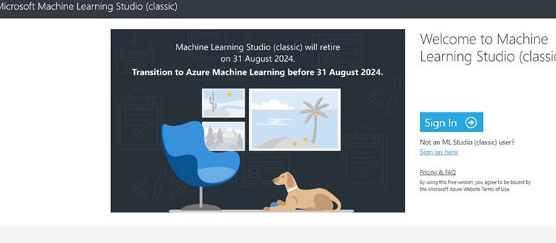 Microsoft Azure ML Studio website image