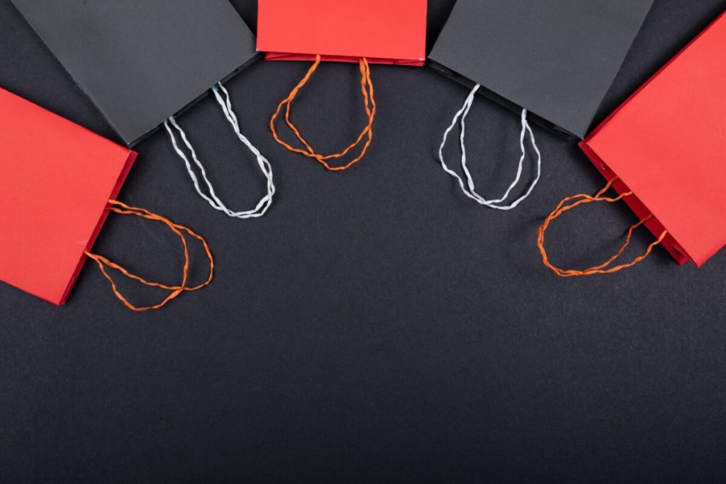 black and red paper bags