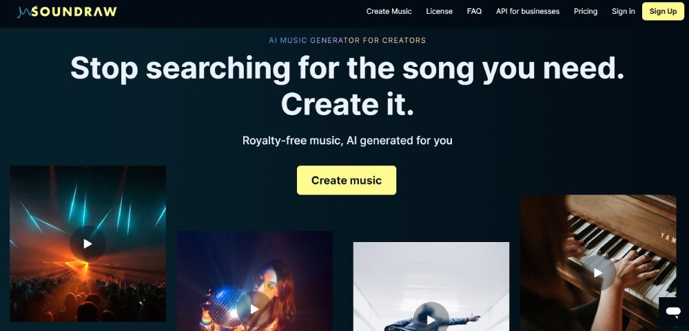 soundraw landing page screenshot