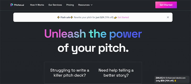 pitches home page screenshot