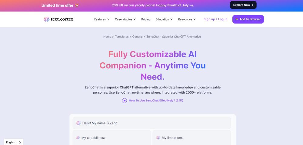 zeno chat landing page